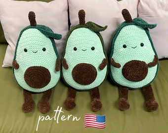 Avocado plush pattern / Crochet avocado / Amigurumi pattern / Crochet plush toys / Handmade crochet gifts / Crochet pillow pattern / Stuffed