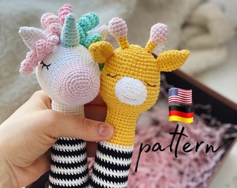 Patrones de crochet de jirafa y unicornio Juguetes para bebés