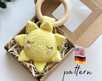 Baby Rassel Beißring Sonne und Regenbogen, Amigurumi Häkelanleitung, Baby Beißring, leichte Häkelanleitung