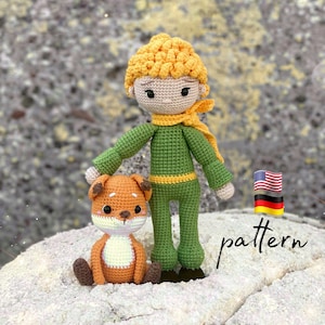 Modèle amigurumi du Petit Prince et son ami le renard, modèle amigurumi au crochet, modèle de poupée au crochet, le petit prince, poupée en peluche