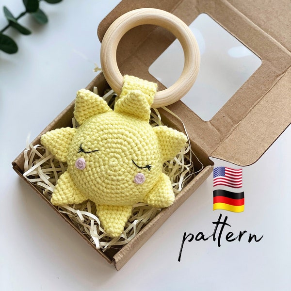 Baby rammelaar Bijtring Zon en Regenboog HAAKPATRONEN, Amigurumi patroon, Baby bijtring, Gemakkelijk haakpatroon, babyspeelgoed 6 maanden, nieuwe baby