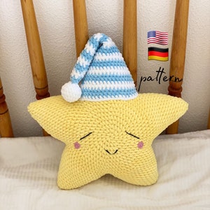 Crochet Star Pillow Pattern: Amigurumi Plush Toy (PDF Download). Crochet decorative pillows for nursery or kids room decor. DIY stuff pillow