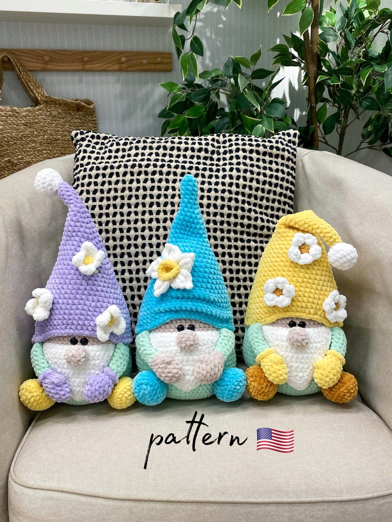 Spring Gnome pattern set of 3 PDF crochet pattern plush image 1