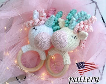 Unicorn baby teether toy CROCHET PATTERN / Baby girl gift / Teething toy / Easy crochet pattern / Fidget toy / Expecting mom gift / DIY toys