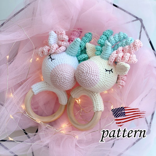 Unicorn baby teether toy CROCHET PATTERN / Baby girl gift / Teething toy / Easy crochet pattern / Fidget toy / Expecting mom gift / DIY toys