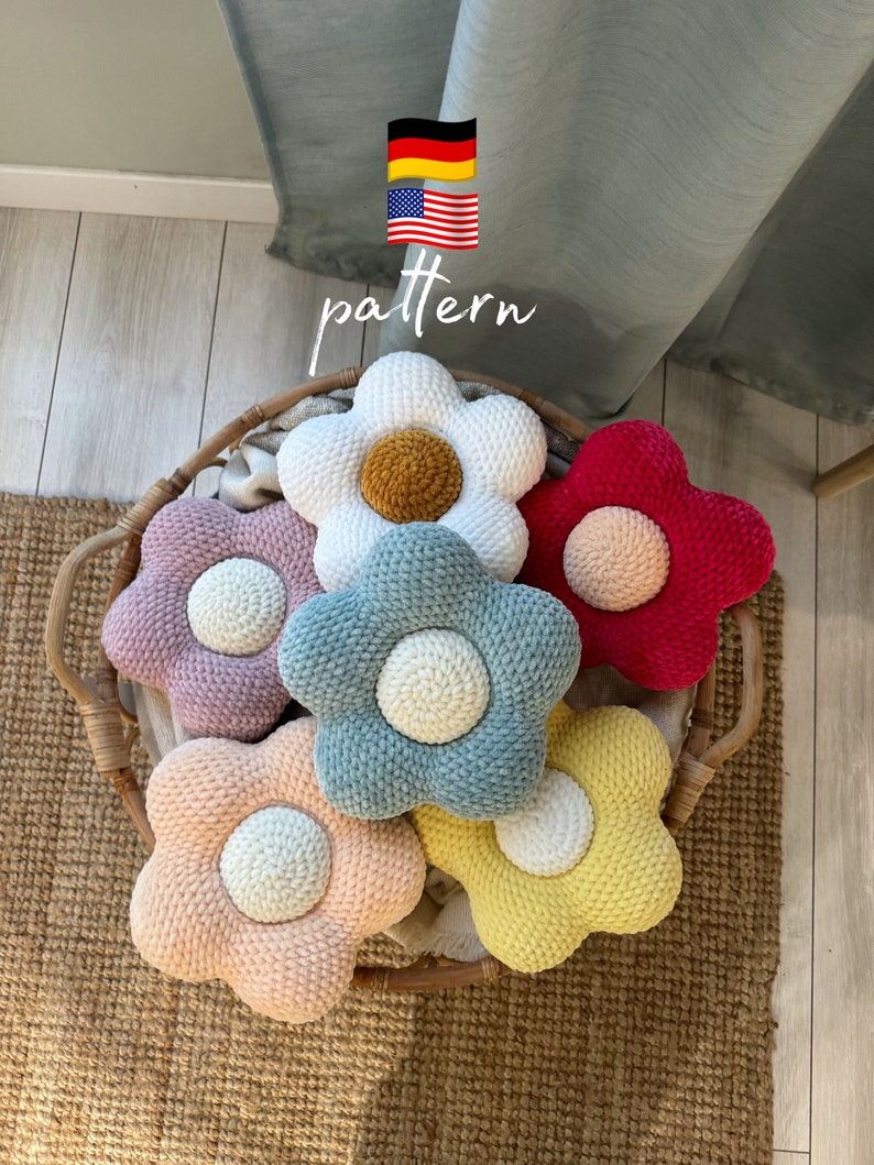 Crochet flowers Amigurumi pattern/ Crochet bag pattern/ Crochet flower pillow for home decor/ Crochet accessories/ Kids crochet bag/ Plush image 1