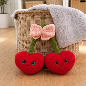 Crochet Cherry Heart Pillow PDF Pattern (Instant Download) – Amigurumi Plush Toy DIY
