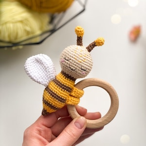 Gift newborn, Baby toys Amigurumi pattern, Crochet teether Bee and Ladybug, baby rattle , baby toys, new baby gift, montessori toys 6 month image 4