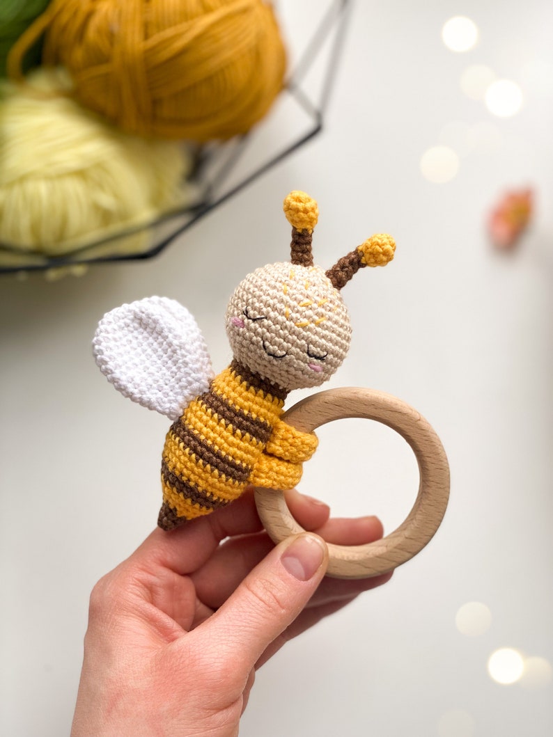 Gift newborn, Baby toys Amigurumi pattern, Crochet teether Bee and Ladybug, baby rattle , baby toys, new baby gift, montessori toys 6 month image 4