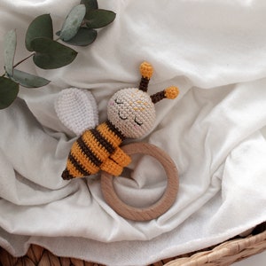 Gift newborn, Baby toys Amigurumi pattern, Crochet teether Bee and Ladybug, baby rattle , baby toys, new baby gift, montessori toys 6 month image 8