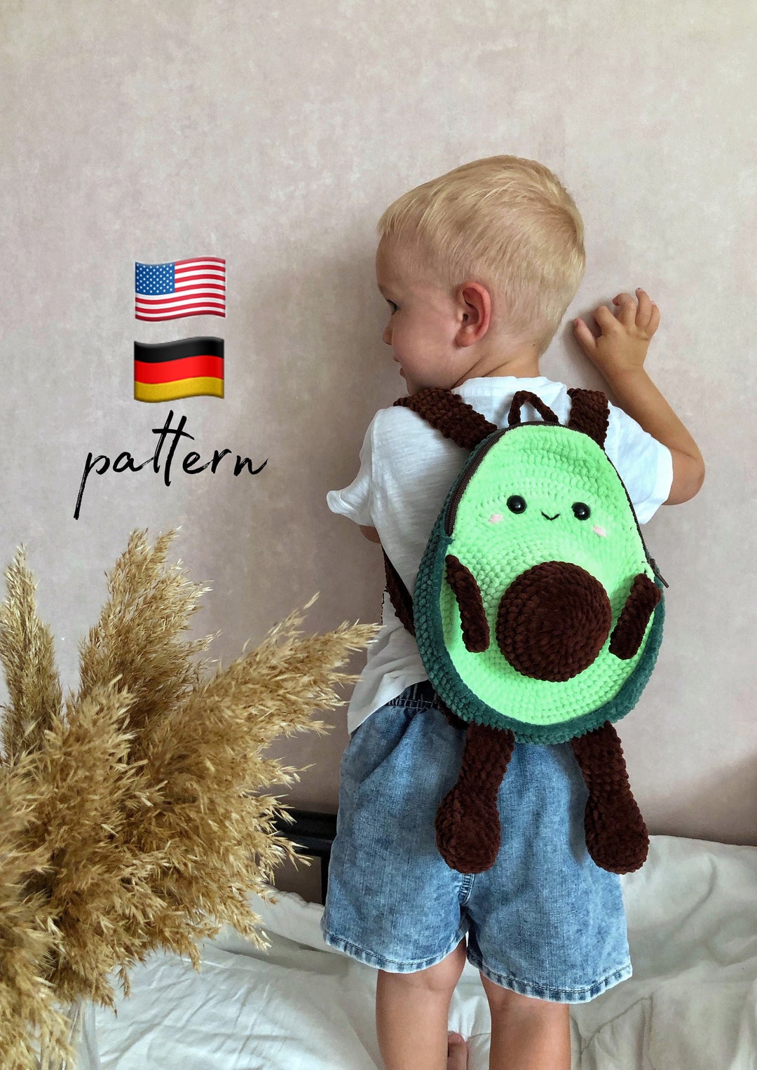 Backpack Avocado Crochet Pattern, Cute Crochet Plush Backpack for Kids