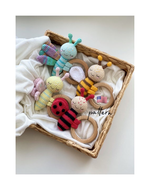 Gift Newborn Baby Toys Amigurumi Pattern Crochet Teether Bee and Ladybug Baby Rattle Baby Toys New Baby Gift Montessori Toys 6 Month Etsy