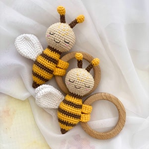 Gift newborn, Baby toys Amigurumi pattern, Crochet teether Bee and Ladybug, baby rattle , baby toys, new baby gift, montessori toys 6 month image 6