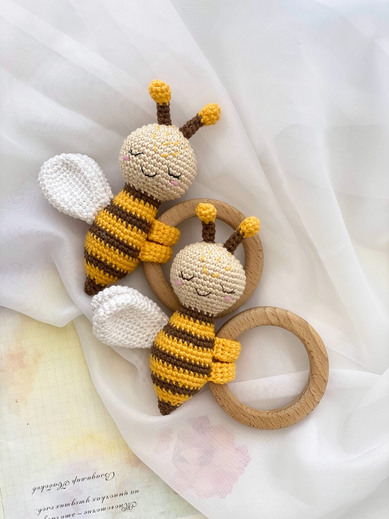 Gift newborn, Baby toys Amigurumi pattern, Crochet teether Bee and Ladybug, baby rattle , baby toys, new baby gift, montessori toys 6 month image 6