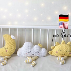 Crochet Cloud, Moon, Sun Pillow Patterns: Amigurumi Nursery Decor (PDF Pattern)