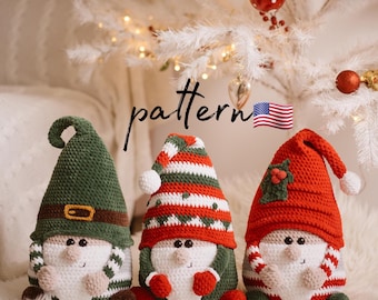 Crochet Christmas Gnome Pattern: Set of 3 Amigurumi Plushies (PDF Pattern).