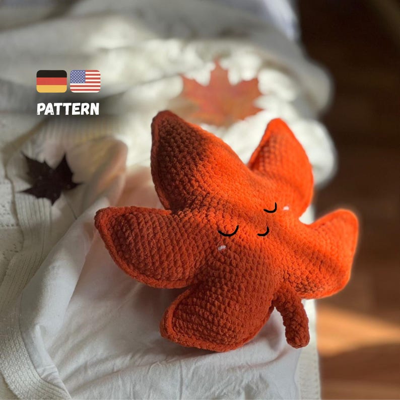 Maple Leaf Pillow Crochet Pattern PDF. Fall Decor Amigurumi Cushion. Easy Crochet Tutorial for Beginners. Halloween crochet decorations. DIY