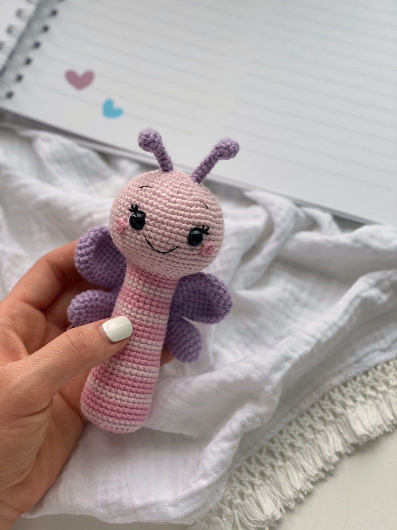 Baby rattle Butterfly crochet pattern, Butterfly rattle toy, Crochet baby rattle, Newborn crochet gift idea, Newborn gift, Baby shower gifts image 6