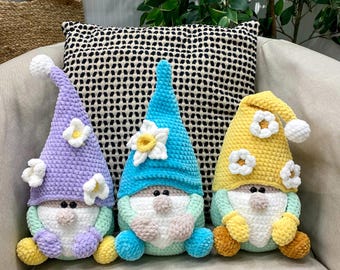 Crochet Gnome Pattern Set of 3: Spring Amigurumi Plushie DIY (PDF File)