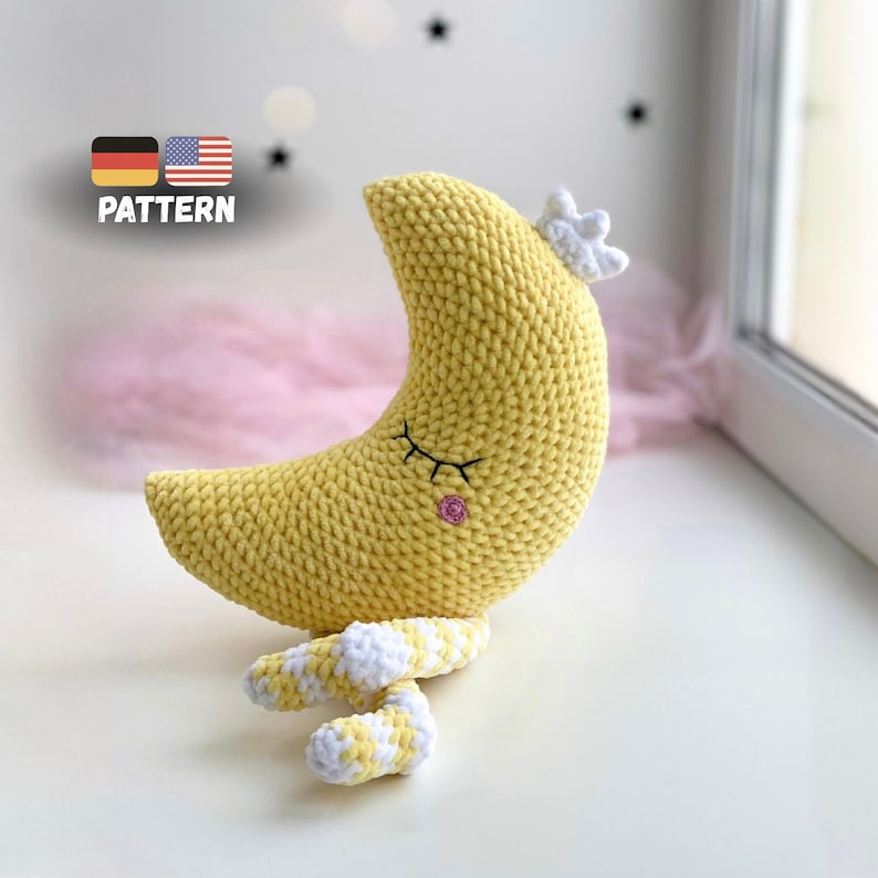 Crescent Moon Crochet Pillow Pattern PDF. DIY Plush Moon Nursery Decor. Amigurumi Moon Toy. Baby Shower Gift Idea. Handmade Pillow. Plushies