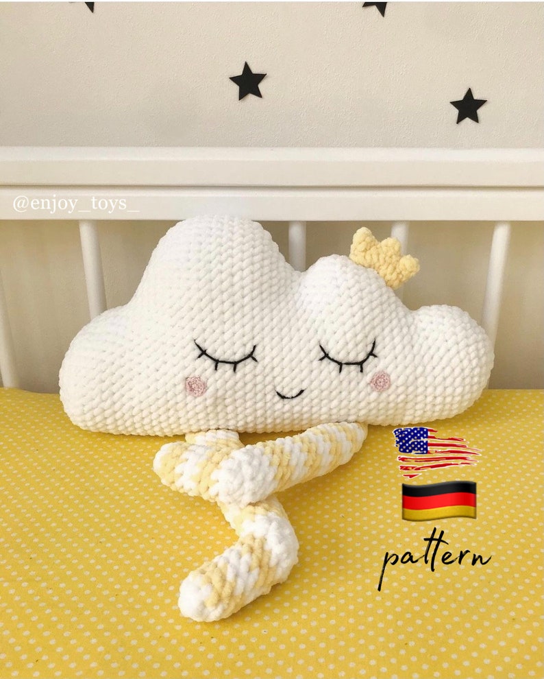 Cloud pillow crochet plush Pattern/ Crochet pillow Amigurumi pattern/ Plushie pattern/ Crochet patterns / Crochet cloud /kids room pillows image 3