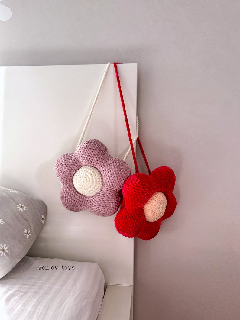 Crochet flowers Amigurumi pattern/ Crochet bag pattern/ Crochet flower pillow for home decor/ Crochet accessories/ Kids crochet bag/ Plush image 7