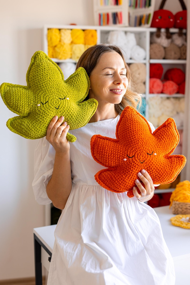 Crochet Maple Leaf Pillow Pattern: Fall Decor PDF Tutorial (Beginner Friendly) image 1