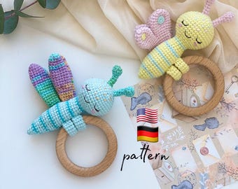Juguetes para bebé: mordedor Mariposa y Libélula PATRONES