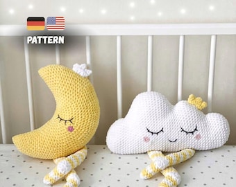 Crochet Pillow Patterns Cloud and Moon : DIY Nursery Decor (PDF Pattern Set). Handmade plush decorative pillows. Kids room decoration