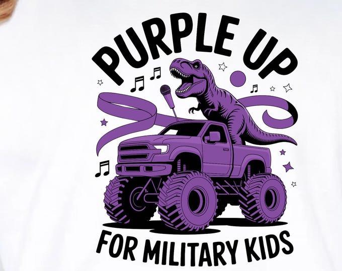 Military Child Month SVG PNG: Purple Up Dinosaur Truck (Digital Download)
