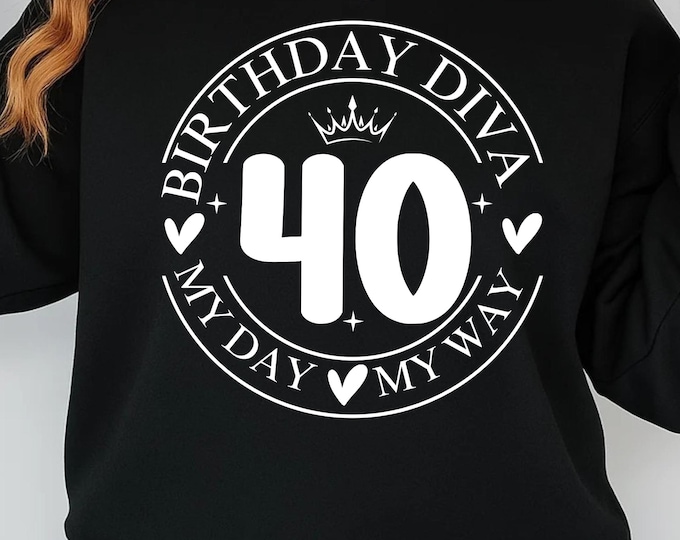 40th Birthday Diva SVG png pdf, My 40th Birthday SVG, Birthday Diva Cut File, 40 Years Old SVG, Birthday Shirt Design, Cricut
