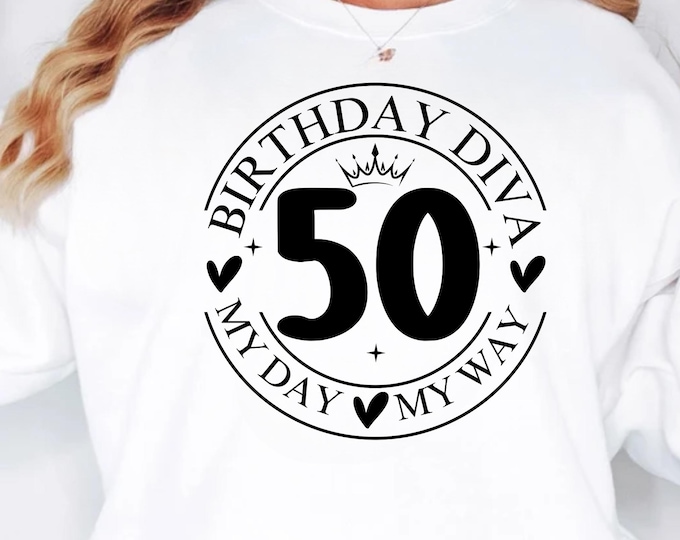 50th Birthday Diva svg png, My 50th Birthday SVG, Birthday Diva Cut File, 50 Years Old SVG, Birthday Shirt Design, Cricut