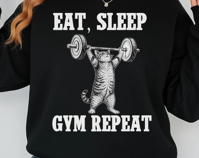 Funny Eat Sleep Gym Svg, funny Cat Gym Svg, Cat Workout Png, Funny Deadlift Cat Meme Svg, Gym Pump Cover, workout Png, unisex cat lover gift