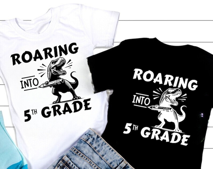 Roaring Into 5th Grade SVG: Dinosaur Teacher Design (PNG, PDF)