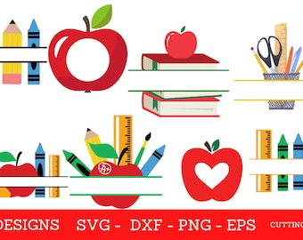 Teacher Monogram SVG: Apple Split Frame Designs (Digital Files)