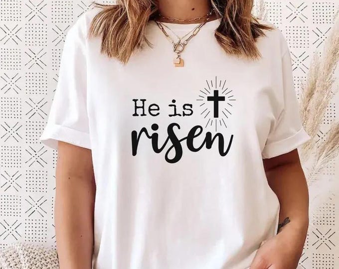 He is Risen Easter Cross SVG: Christian Bible Verse (PNG, PDF)