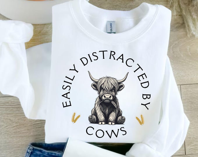 Easily Distracted By Cows PNG SVG, Funny Farm Animal Design (Digital Download)