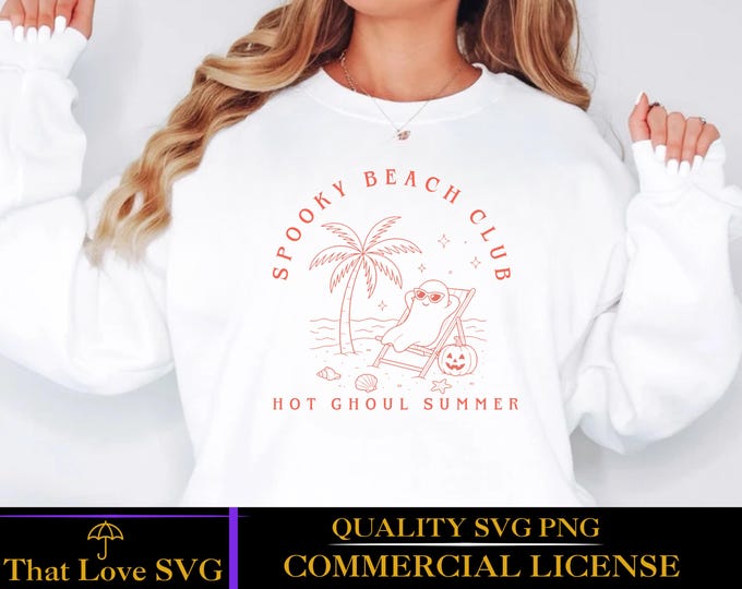 Spooky Beach Club svg png pdf, Hot Ghoul Summer svg, Summerween svg, Ghost Beach SVG, Halloween Vacation SVG, Spooky Summer SVG