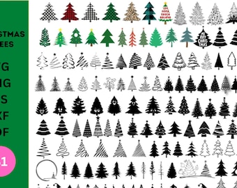Christmas Tree SVG DXF PNG Bundle, Pine Tree svg, Christmas svg, Pine Hand Drawn svg, Christmas Tree Ornaments, Christmas Tree Earrings svg