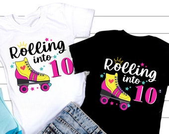 Rolling Into 10 Girl Birthday Shirt Svg, 10th Birthday Girl, Birthday Roller Skates Svg, 10th Birthday Svg, Birthday Girls Shirt Svg File
