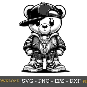 Hiphop-nallebjörn SVG, Cricut-klippfiler (digitala)