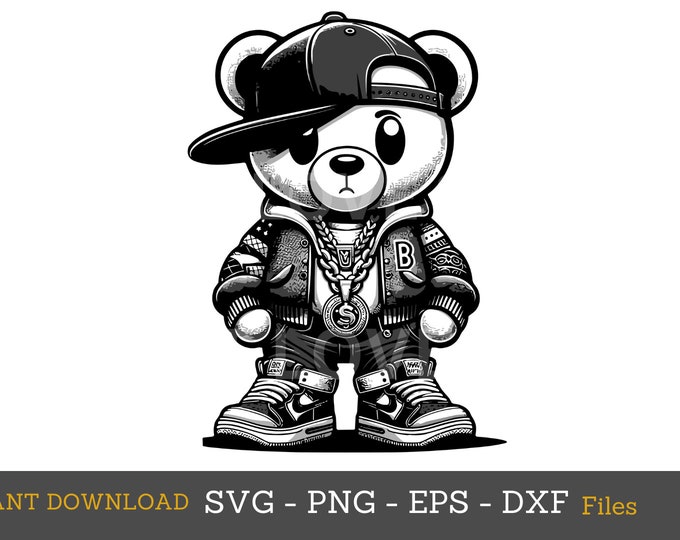 Hip Hop Teddy Bear SVG, Cricut Cut Files (Digital)