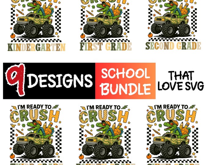 Back To School T-Rex PNG Bundle: Kindergarten Design (Digital Download