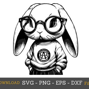 クールなウサギ svg png サングラスとフードの服を着たかわいいウサギ svg、かわいいファッション 怒っているウサギ png、dxf デジタル ダウンロード Cricut カット カッティング クリップアート
