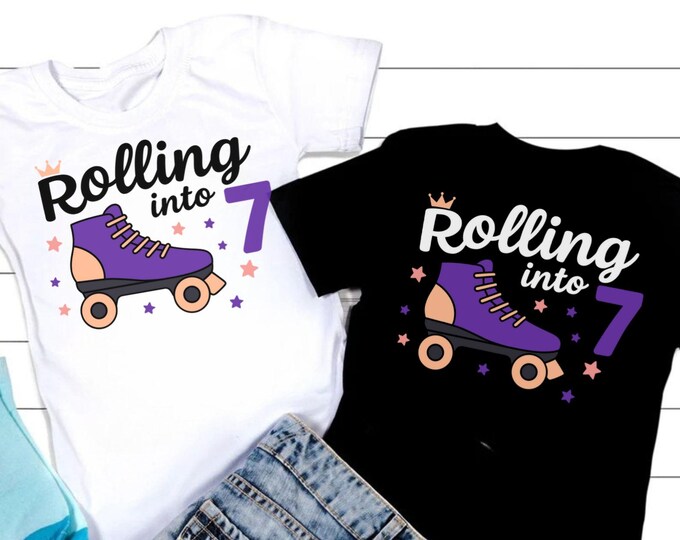 Rolling Into 7 SVG: Birthday Roller Skates, Retro Girl File