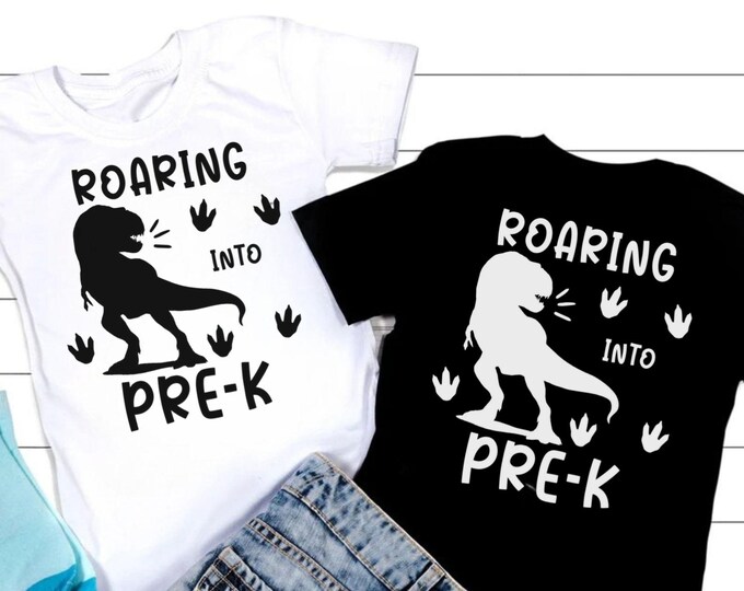 Roaring into Pre-K Dinosaur SVG: Back to School T-Shirt Design (Digital Download