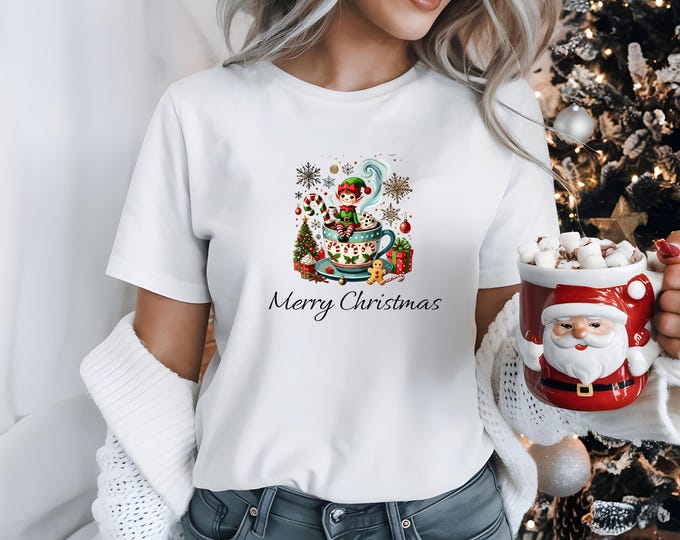 Merry Christmas Elf in Mug SVG: Holiday Shirt Design (Digital Download)