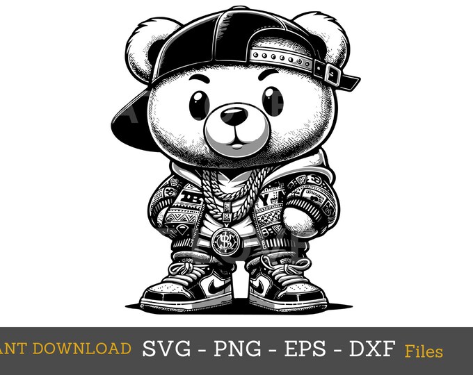 Hip Hop Teddy Bear SVG, Cricut Cut Files (Digital Download)