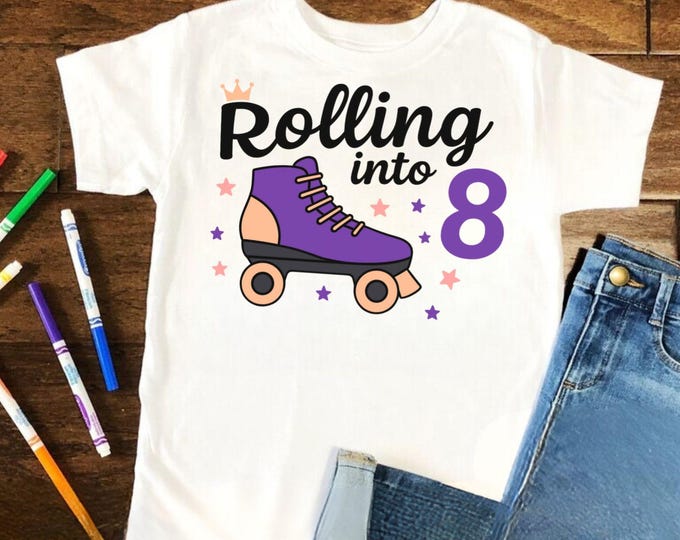Rolling Into 8 SVG: Birthday Roller Skates, Retro Girl File