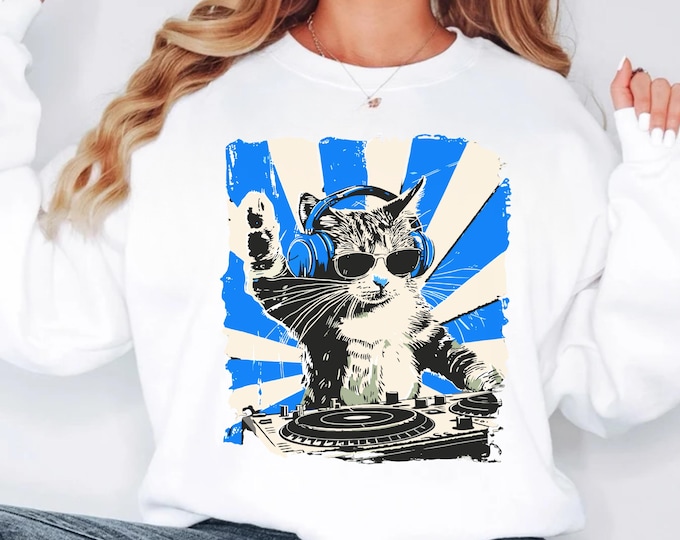 DJ Cat SVG PNG, Cool Cat With Headphones svg File, Trendy Kitty Graphic Cut File for Cricut Silhouette, Funny Cat Lover Gift Design